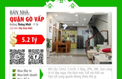 ✅  Cần bán gấp nhà mặt tiền 5.2m, full nội thất, giá cực yêu 5.2 tỷ